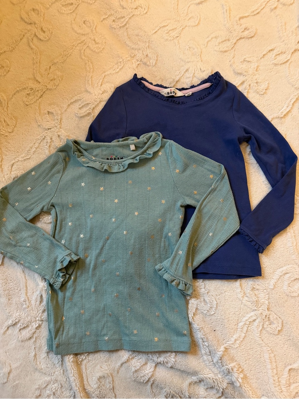 Mini Boden Navy & Seafoam Green Long-Sleeve Tops